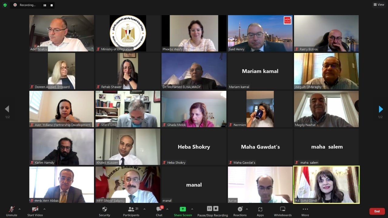 لقاء عبر تطبيق زووم مع 35 مصريا لمناقشة أوضاع الجالية 
