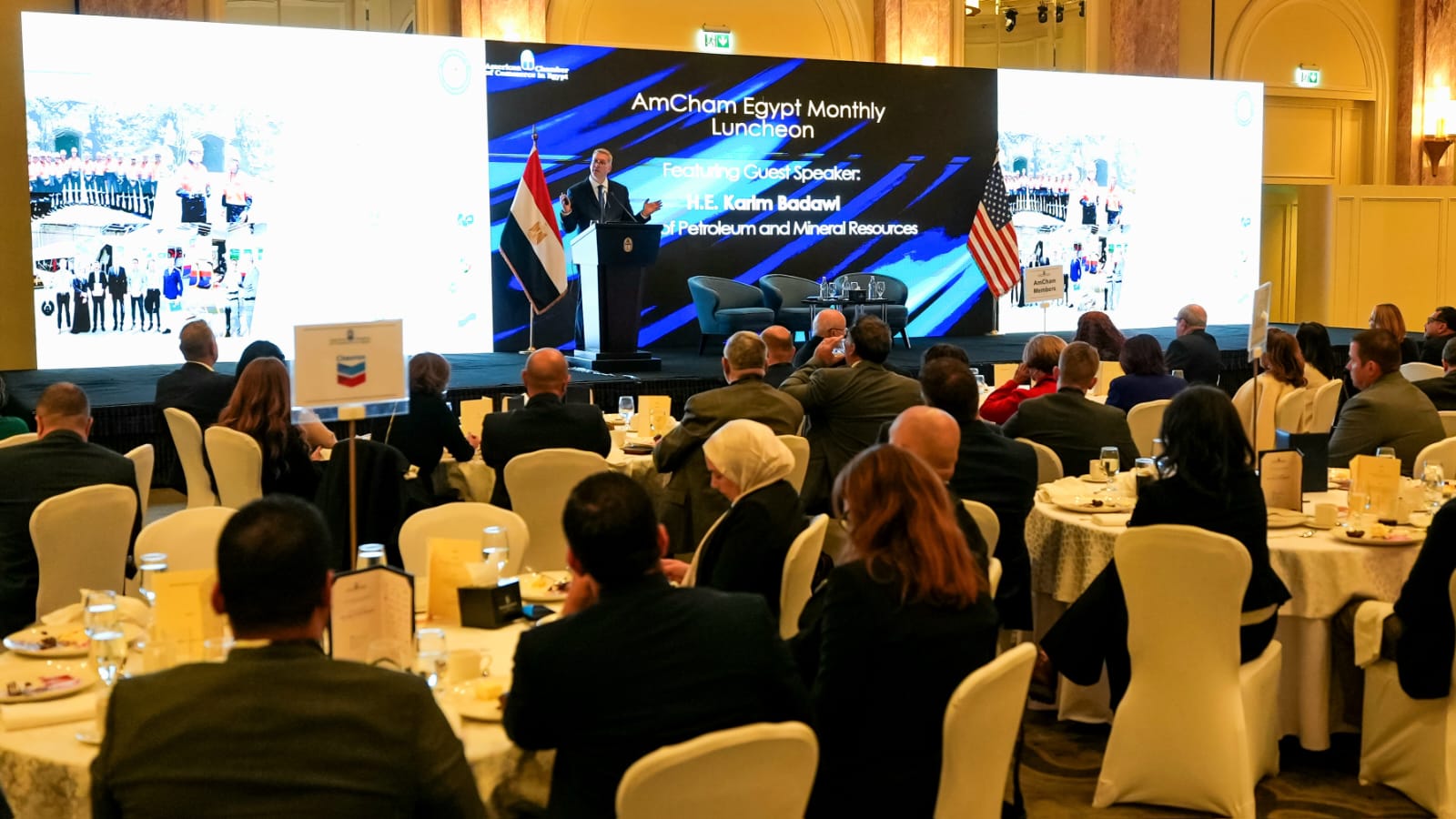 وزير البترول خلال اللقاء الذي عقدته غرفة التجارة الأمريكية بالقاهرة