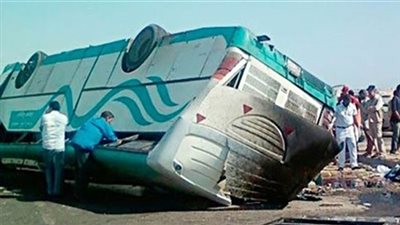 إصابة 16 عاملاً في حادث انقلاب أوتوبيس على الطريق الساحلى الدولى بالإسكندرية