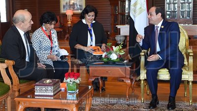 السيسي يلتقي وزير الشئون الخارجية الفرنسي بشرم الشيخ