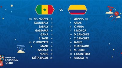 كأس العالم 2018 .. التشكيل الرسمى لمنتخبي السنغال وكولومبيا 