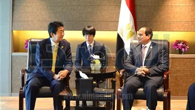 السيسي يبحث مع رئيس وزراء اليابان المشروعات التنموية المشتركة  