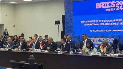 سامح شكري يلقي كلمة مصر في اجتماع وزراء خارجية دول تجمع بريكس